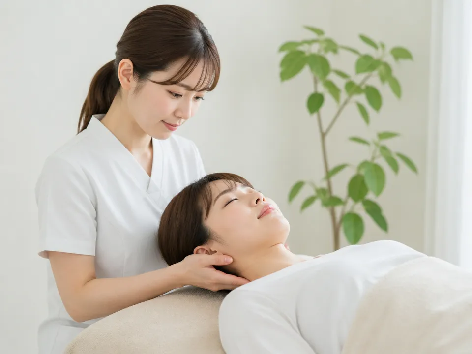 痛くない整体で交通事故後の首の不調に配慮して施術を行う様子