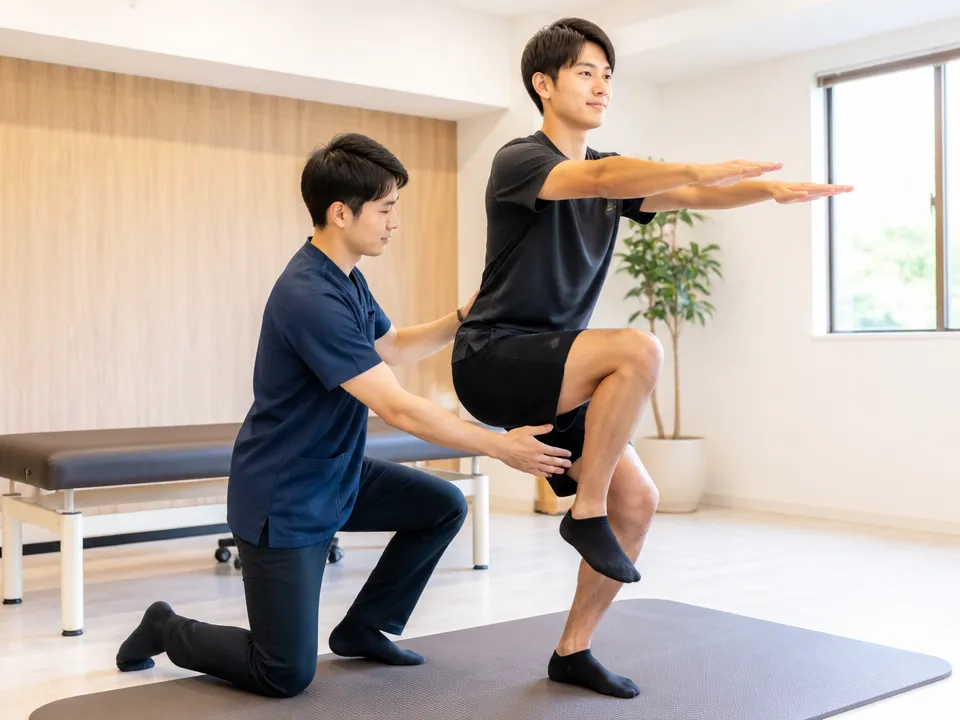 スポーツで骨盤まわりに違和感を感じる人が動きをチェックしている様子