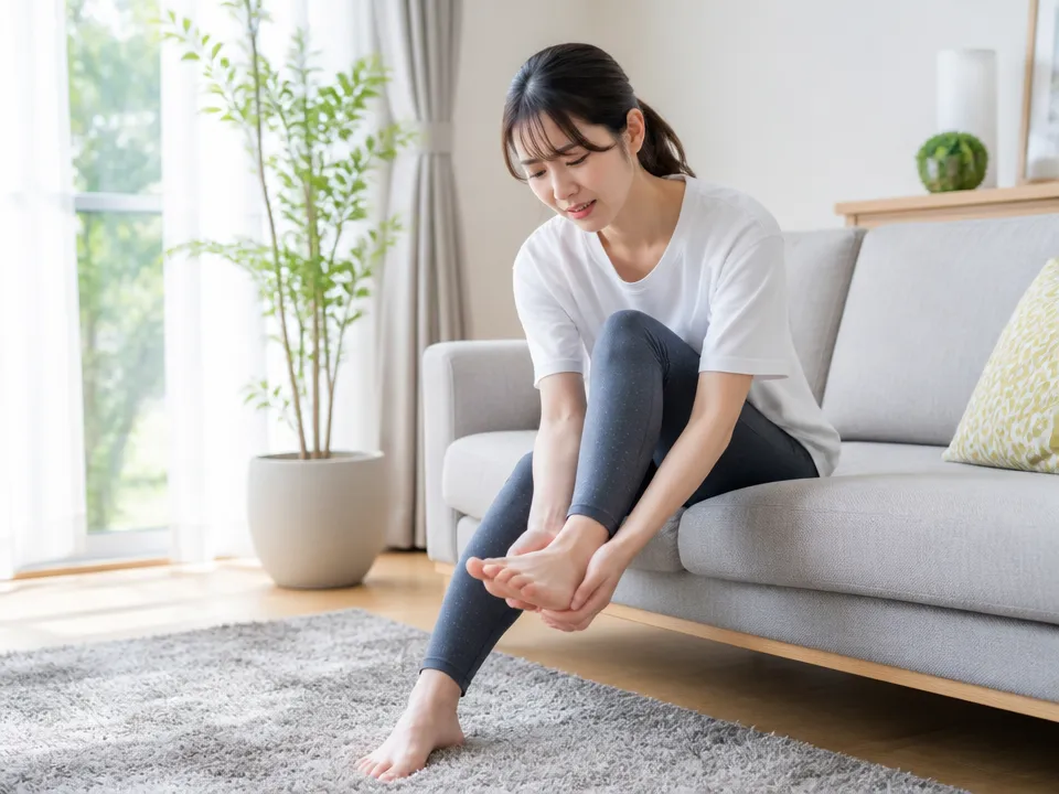 長時間歩いたあと土踏まずとかかとがジンジン痛む人の様子