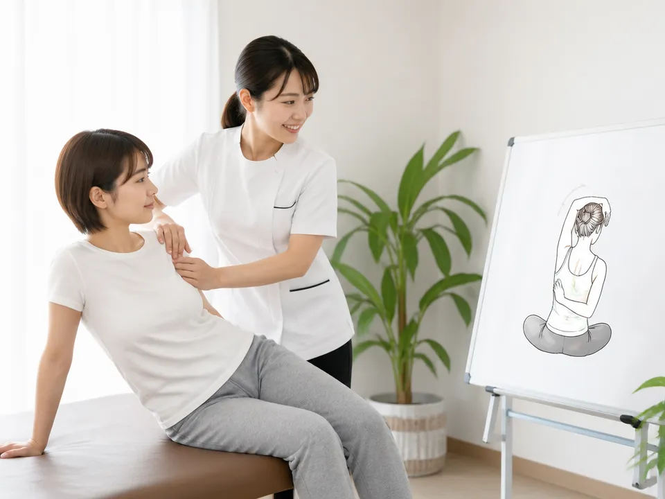 痛くない整体術と運動指導で肩や腕の痛みをケアしている様子