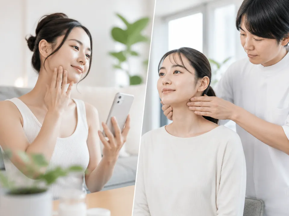 セルフマッサージと専門家への相談を組み合わせているイメージ