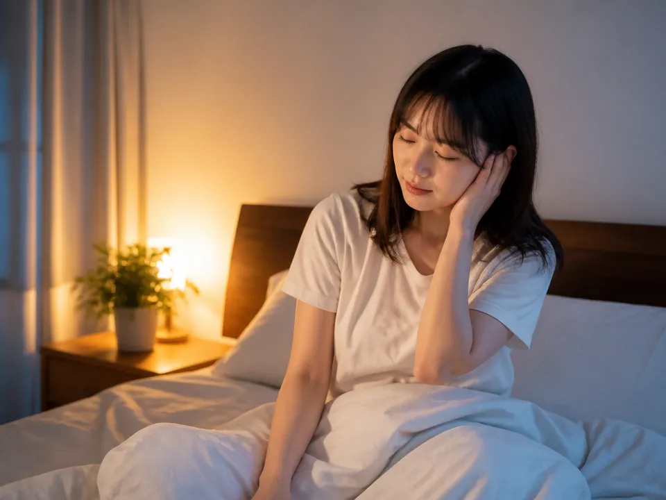 耳マッサージをしているのに眠れず悩む人のイメージ