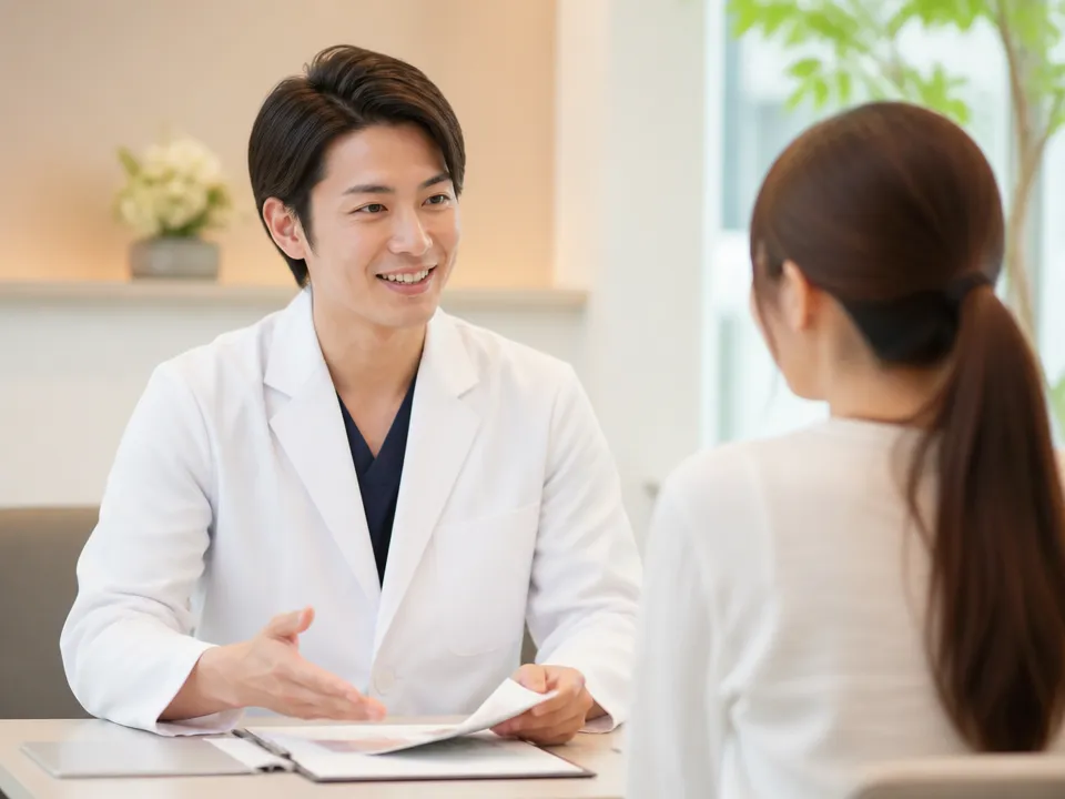 中村接骨院で保険適用や施術内容について相談する患者と院長