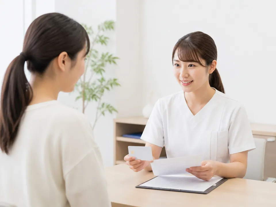 整骨院で保険適用の説明を受ける患者とスタッフ