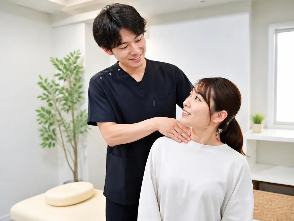 中村接骨院で痛くない整体を受ける首の施術とカウンセリングの様子