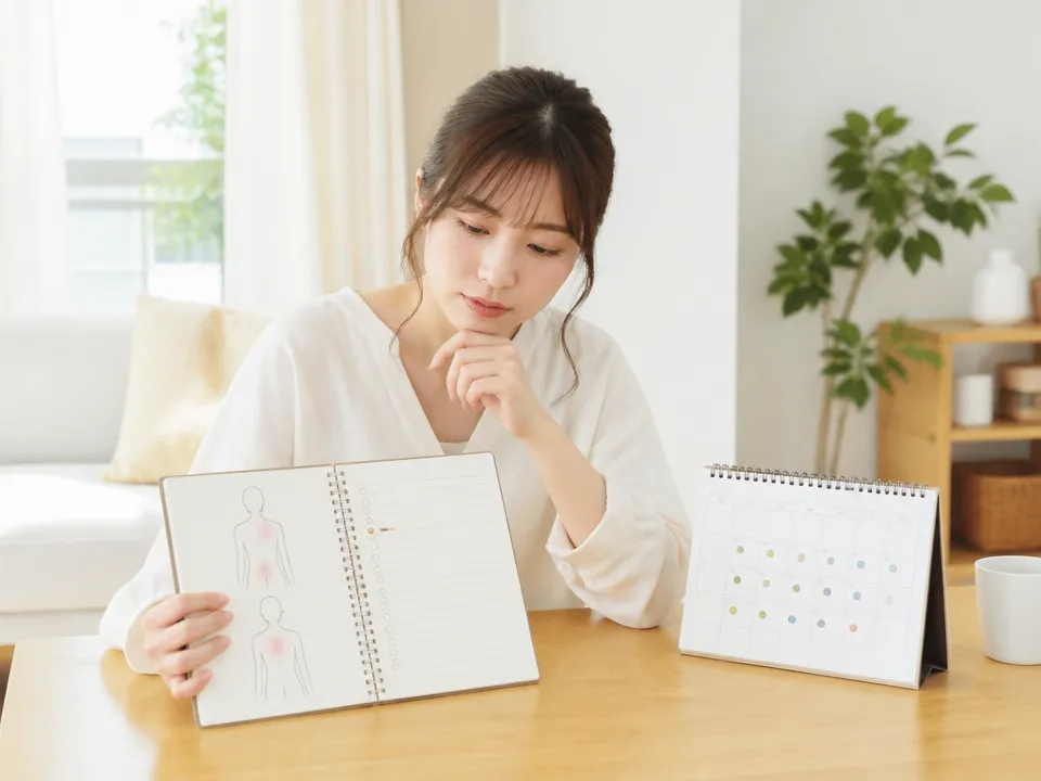 症状の重さと生活習慣を見比べながら通院頻度を考えるイメージ