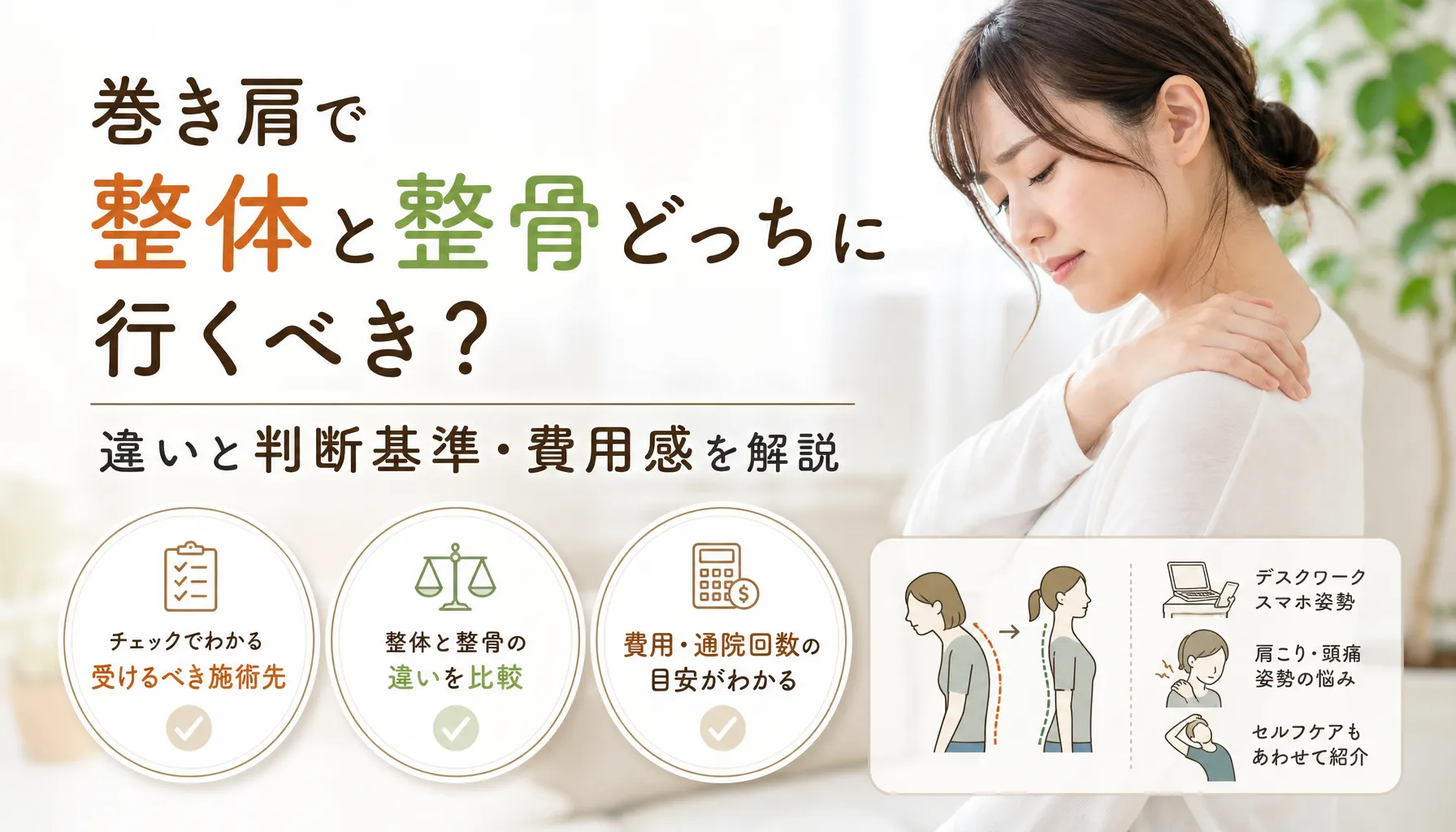 巻き肩で整体と整骨どっちに行くべき？違いと判断基準・費用感を解説