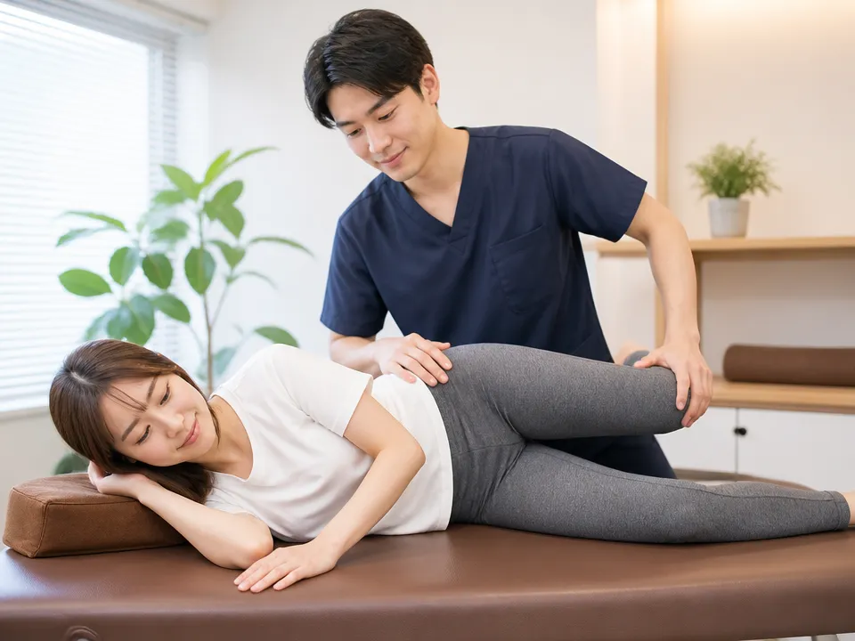 中村接骨院で痛くない整体とストレッチ指導を受ける様子