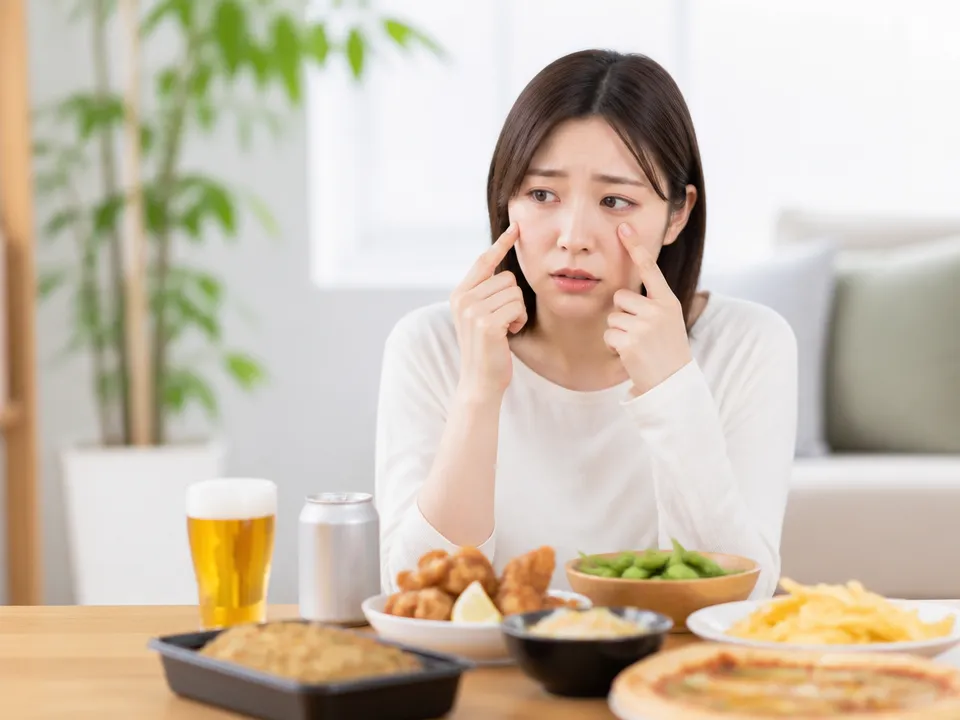 塩分やアルコールで翌朝まぶたがむくんだイメージ