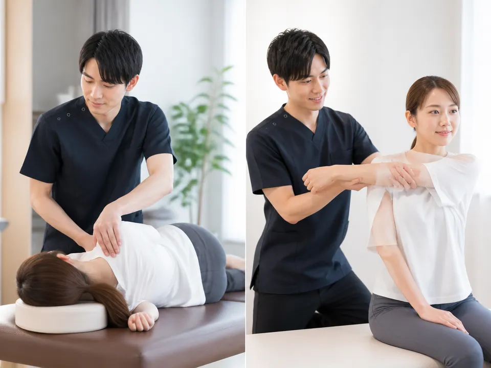 痛くない整体と運動・ストレッチ指導を行う様子