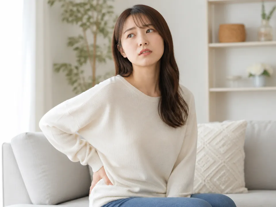 回復が遅いと感じて不安そうに腰を押さえる人