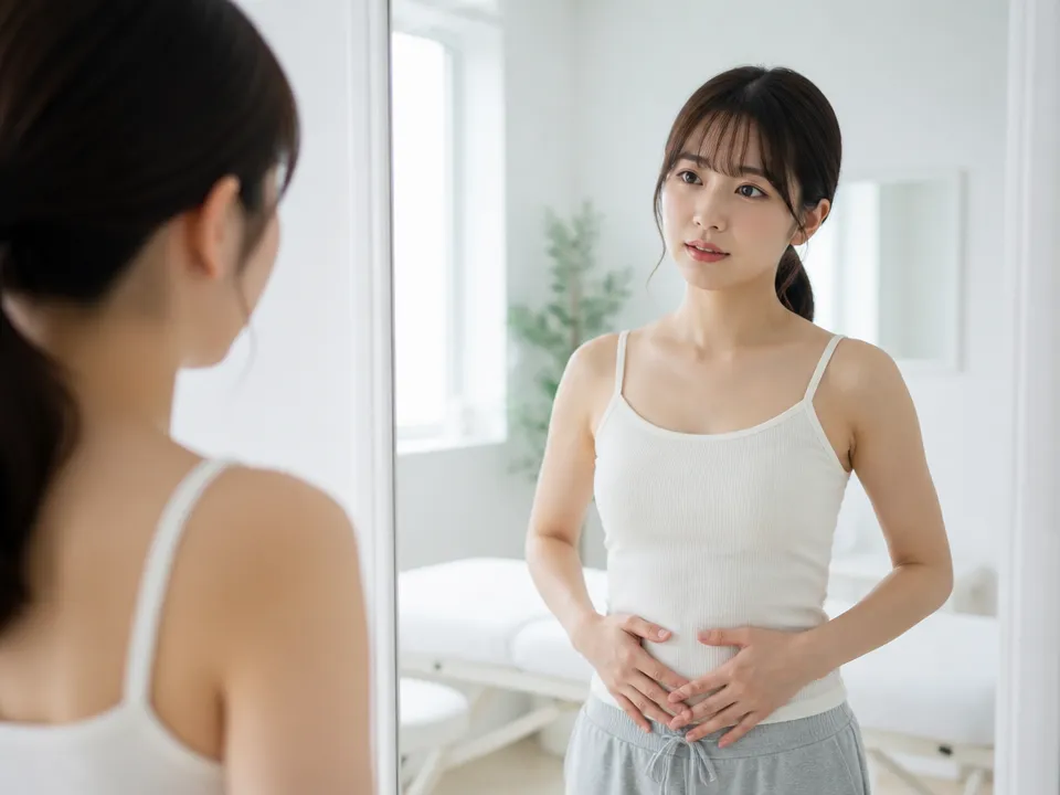 骨盤矯正とお腹まわりの変化に不安を感じている女性
