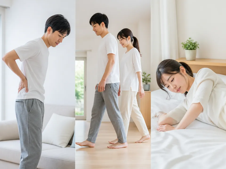 立つ・歩く・寝返りなど動作別に痛みを確認する人