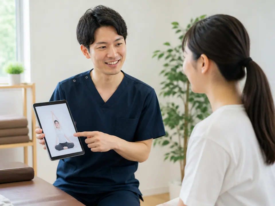 接骨院での問診から施術、セルフケア説明までの流れのイメージ