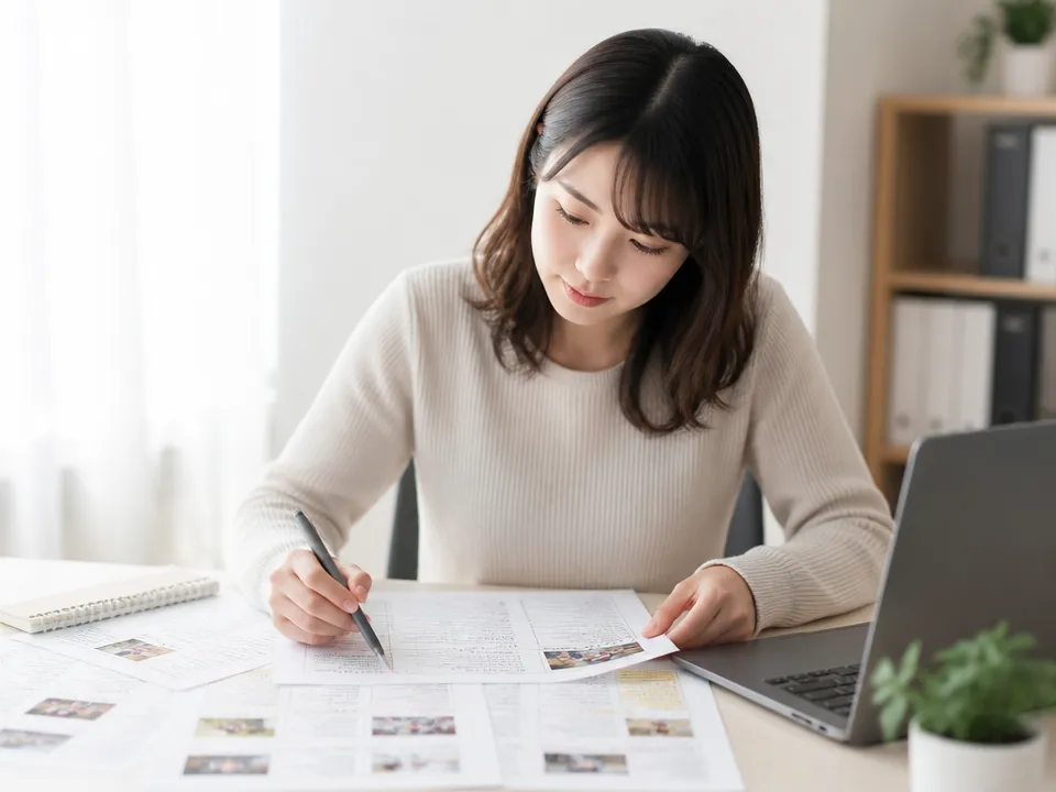 接骨院の求人票を複数並べて給与や仕事内容などの条件を比較している様子