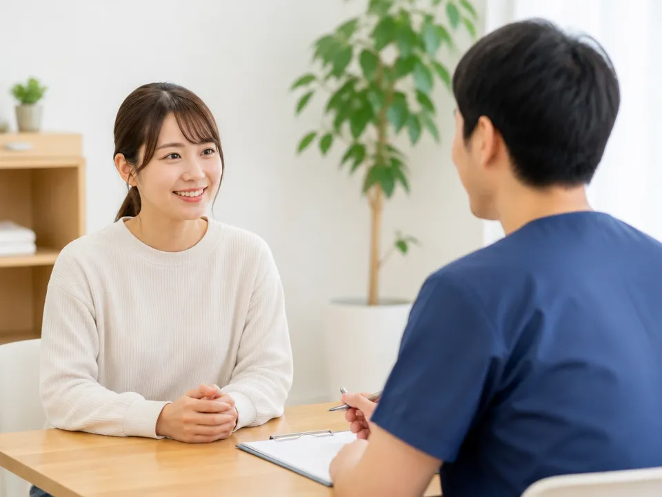 整体・接骨院選びでカウンセリング内容を確認する女性