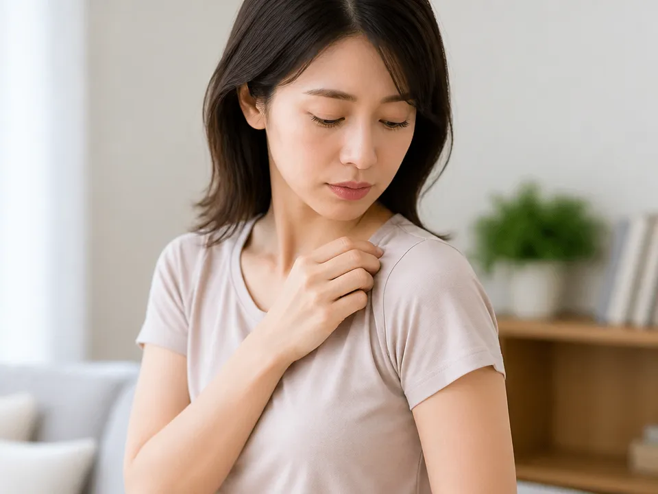 ブラジャーの肩ひもによる肩への負担を気にする女性