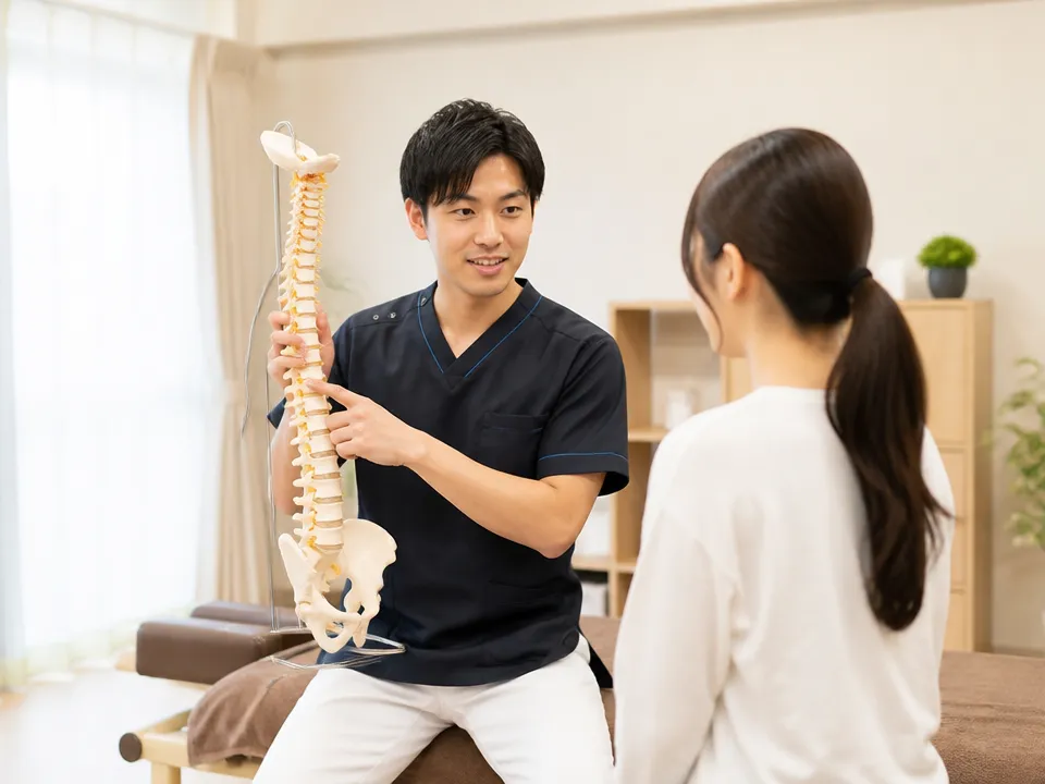 中村接骨院で首や肩のこりについて相談する様子