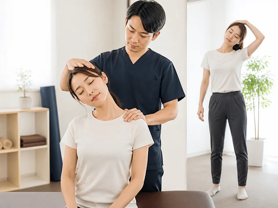 痛くない整体とストレッチ指導を受けている様子