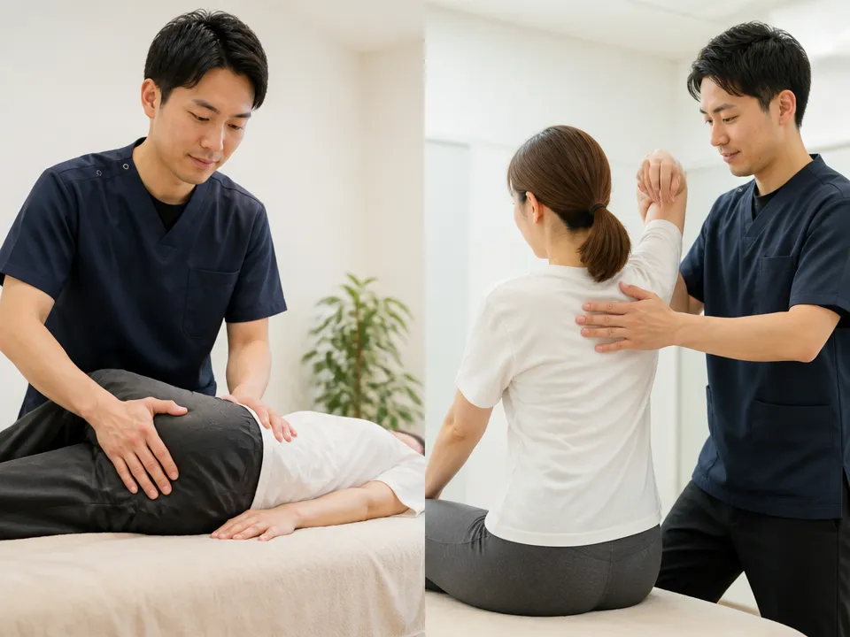 中村接骨院で痛くない整体とストレッチ指導を行う様子