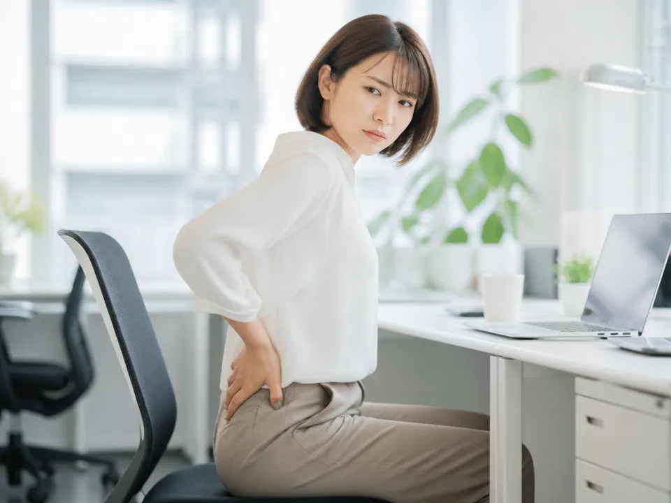 椅子に座っておしりの横の痛みを気にする人