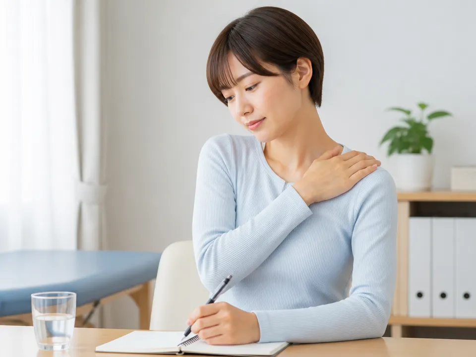 右肩の痛みの場所や強さをメモで整理する人