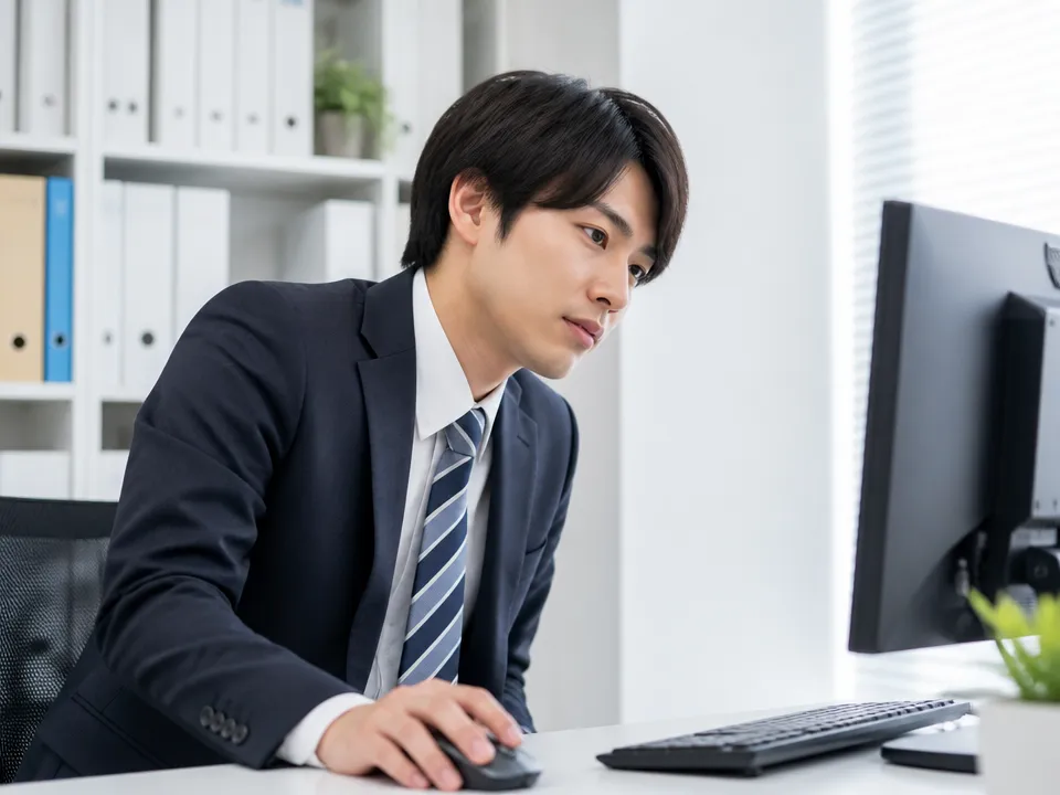 右手でマウス操作をしているデスクワーク姿勢