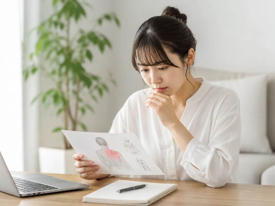 肩甲骨外側のこりが続き専門家への相談を検討している人