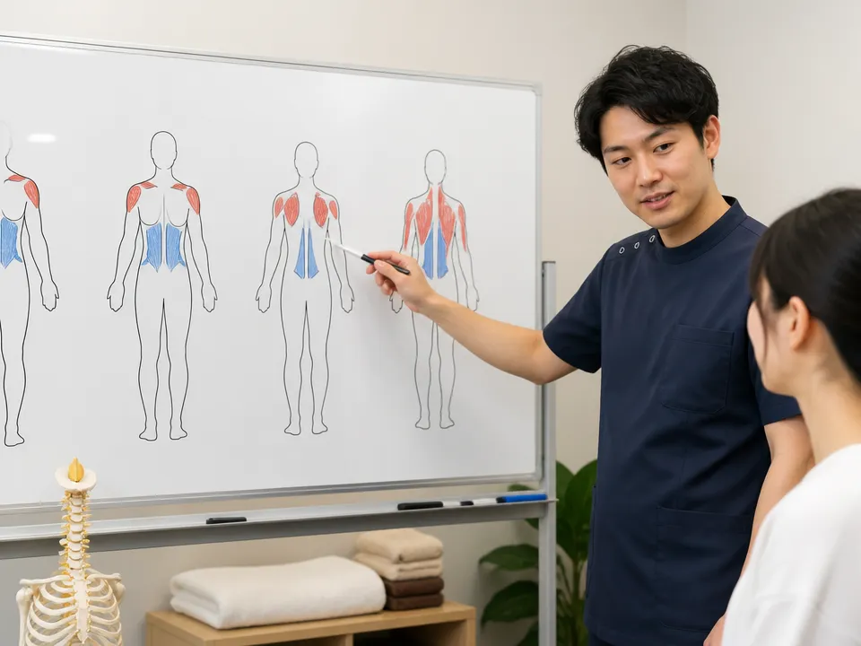 体型や筋肉量と肩こりの関係を考える図解イメージ