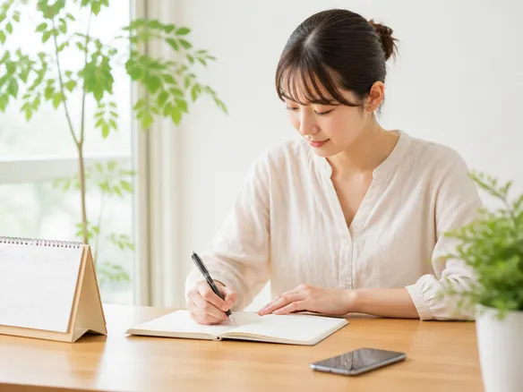 腰や骨盤周りの症状や生活習慣をメモに書き出して相談準備をしている様子