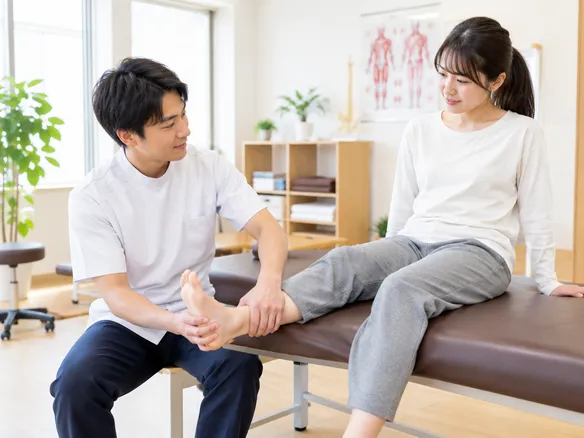 中村接骨院で足首の捻挫に対して痛くない整体と運動指導を行う様子