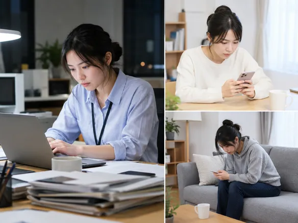 肩こりの原因となる姿勢や生活習慣のイメージ