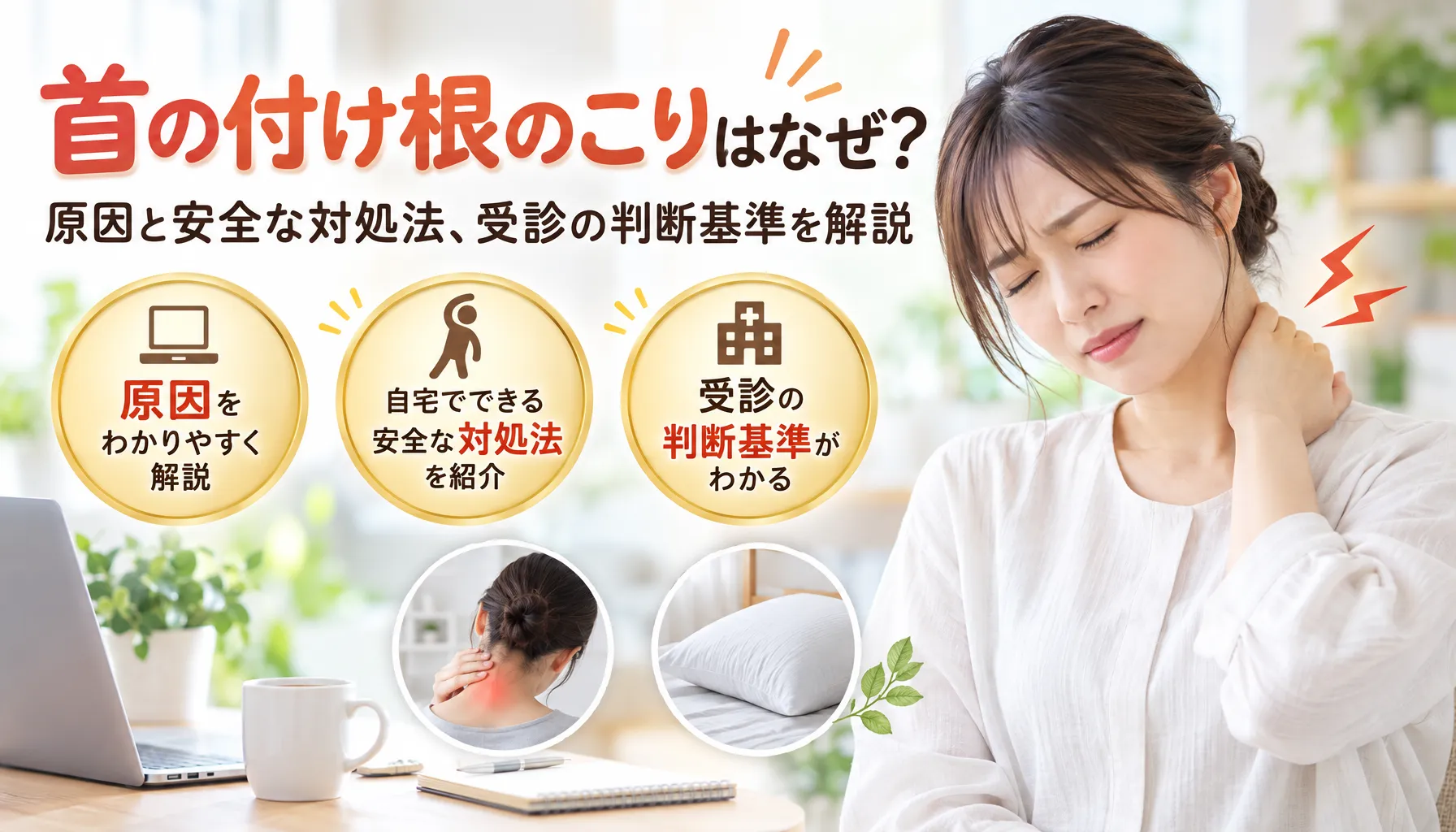 首の付け根のこりはなぜ？原因と安全な対処法、受診の判断基準を解説