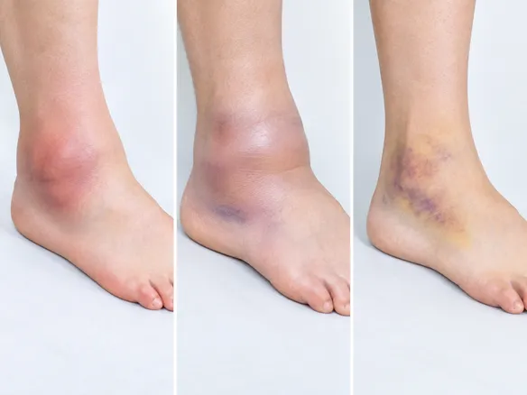 足首の捻挫と骨折や打撲の症状を比較している図