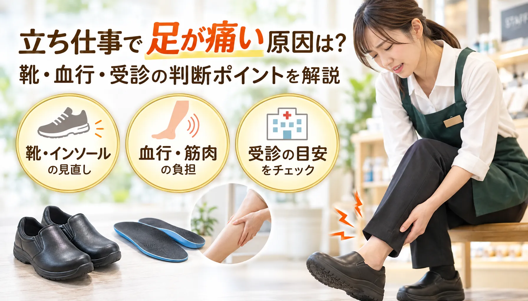 立ち仕事で足が痛い原因は？靴・血行・受診の判断ポイントを解説