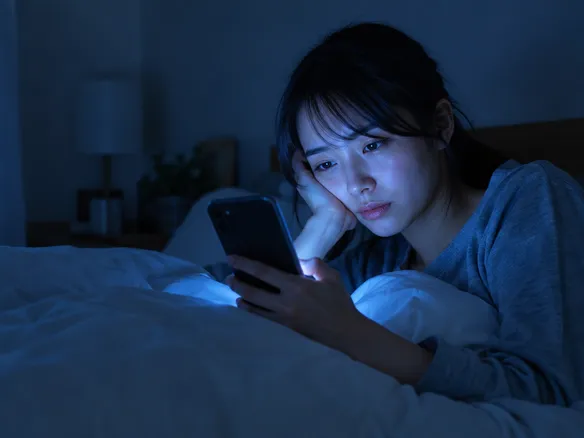 ストレスで夜遅くまでスマホを見る人
