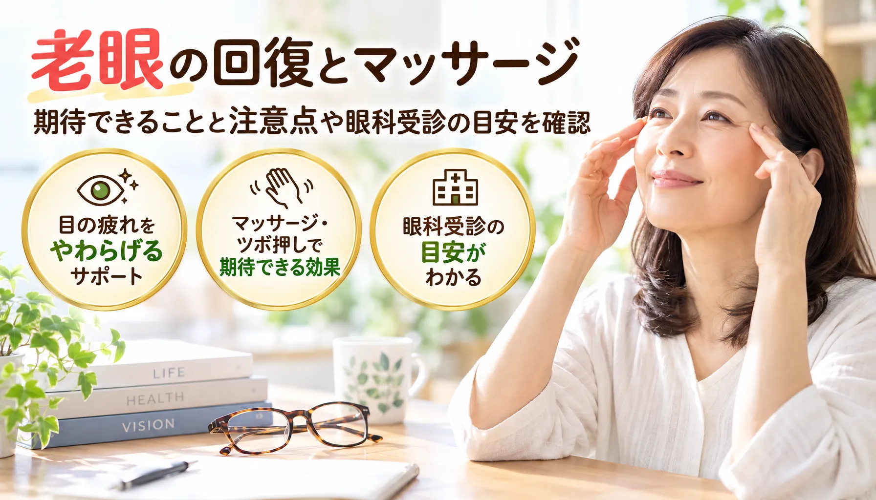 老眼の回復とマッサージ、期待できることと注意点や眼科受診の目安を確認