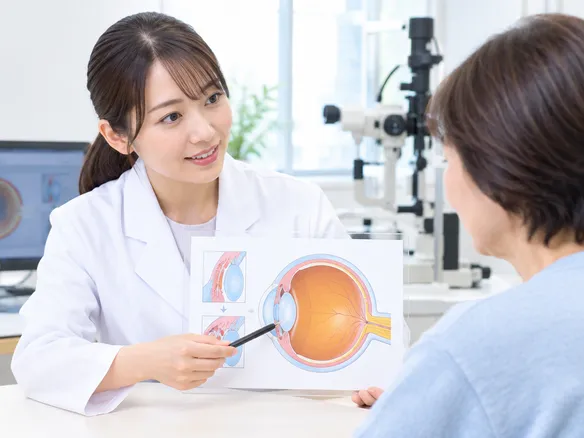 老眼の原因とマッサージの役割を図で説明するイメージ