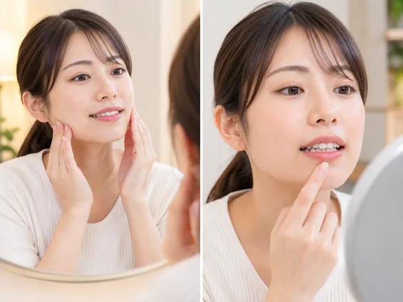 セルフマッサージと歯を離すチェックをしている人の様子