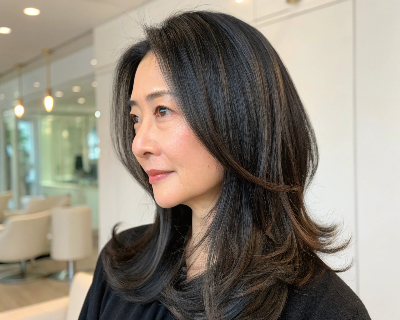 黒髪明るめカラー40代女性