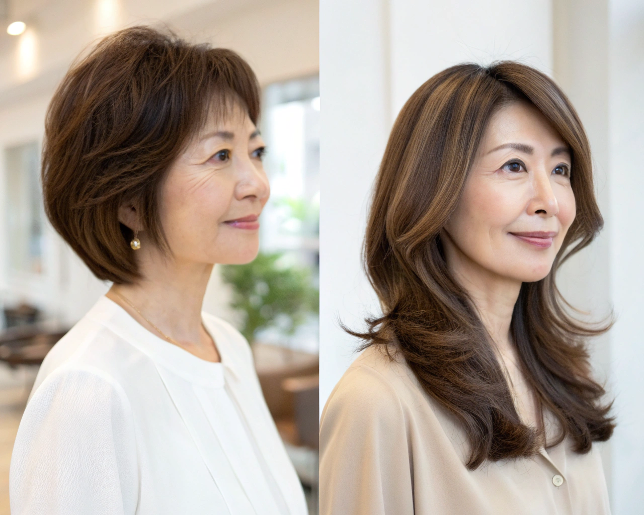 50代女性のショートとロングの髪型比較