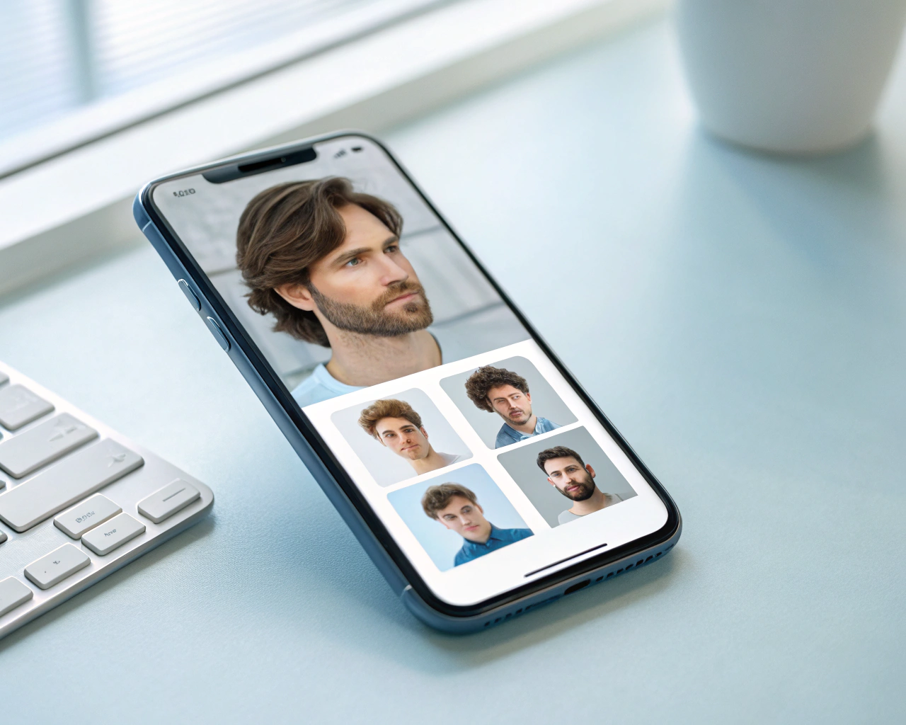 人気のAI髪型診断アプリを使う男性