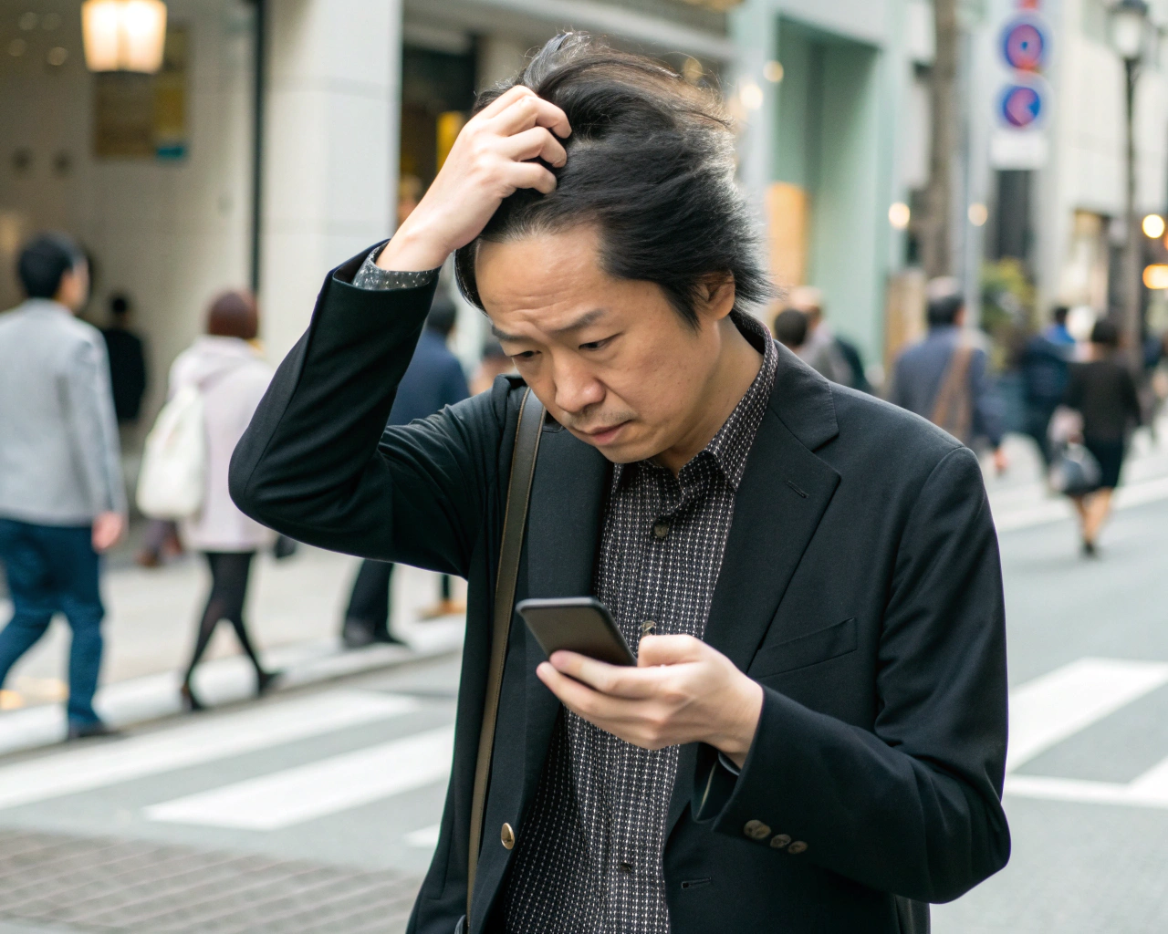 忙しそうにスマホでスケジュールを確認する男性