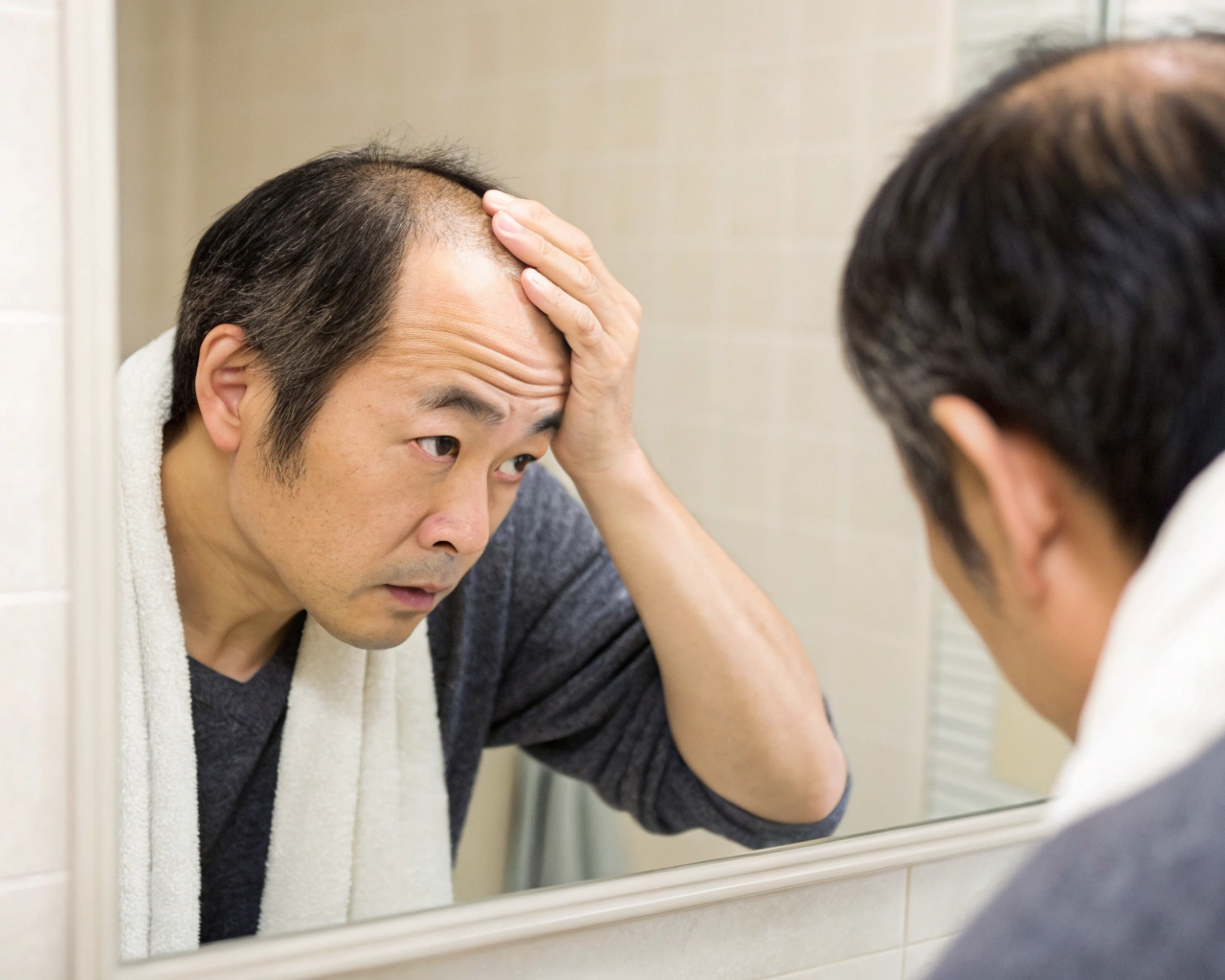 薄毛やボリュームが気になる男性の横顔