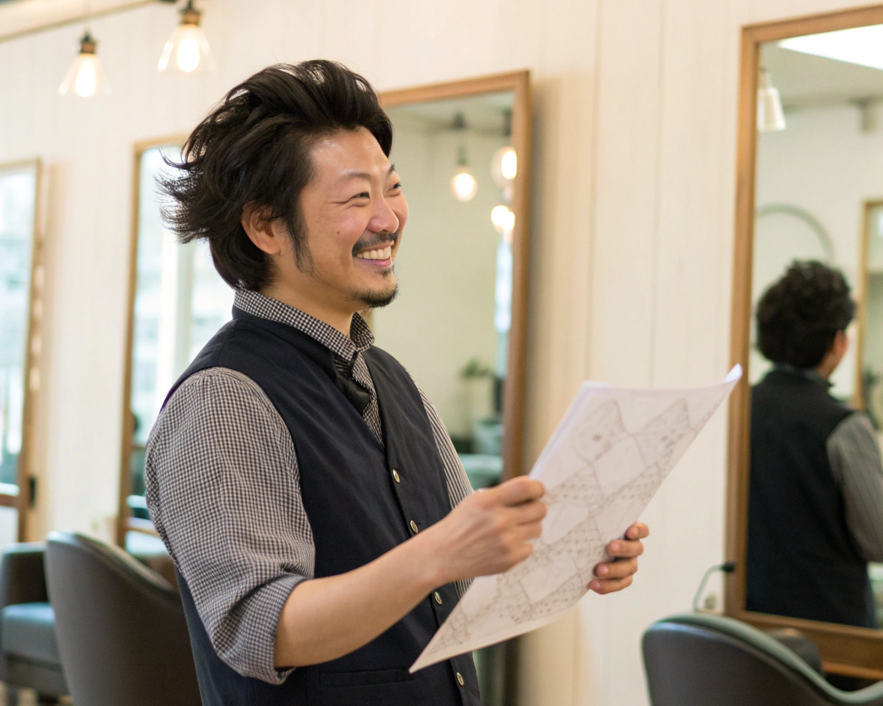 展開図や画像を活用して納得のヘアスタイルを得た男性のイメージ