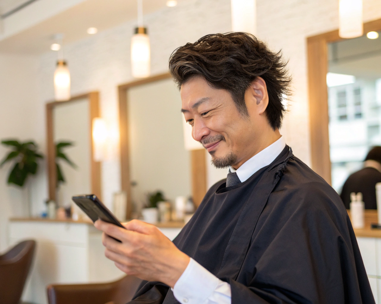 パーマ施術時間のポイントを確認する男性