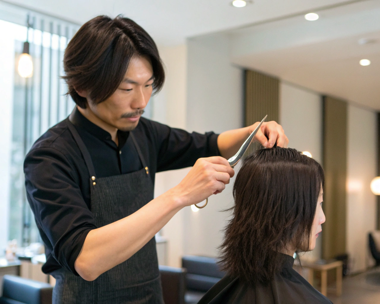 プロのスタイリストが技術を披露する様子