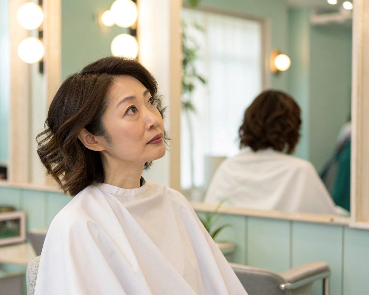 不安そうに鏡を見る女性のイメージ