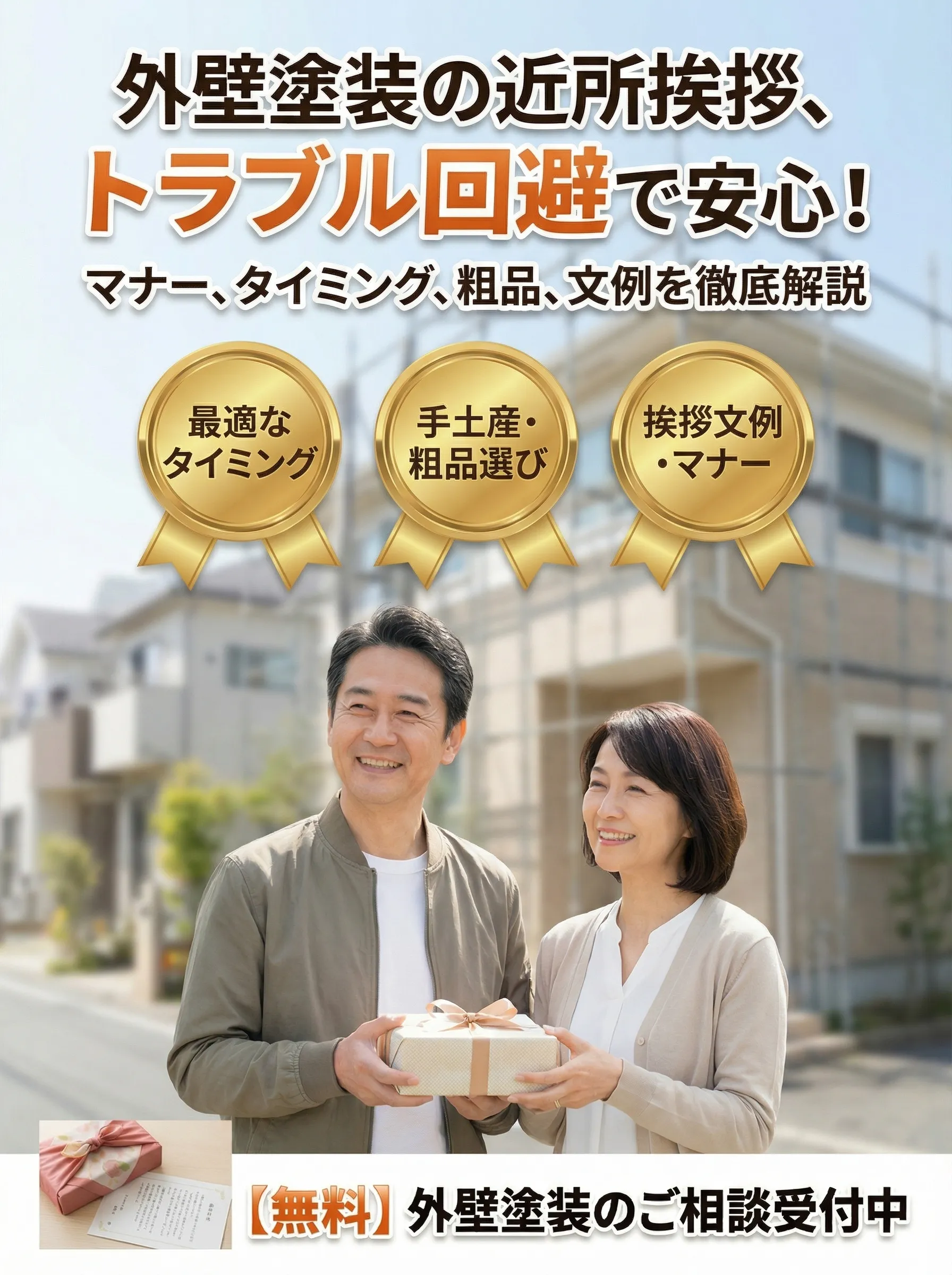 外壁塗装工事前に施主がご近所へ丁寧に挨拶している様子