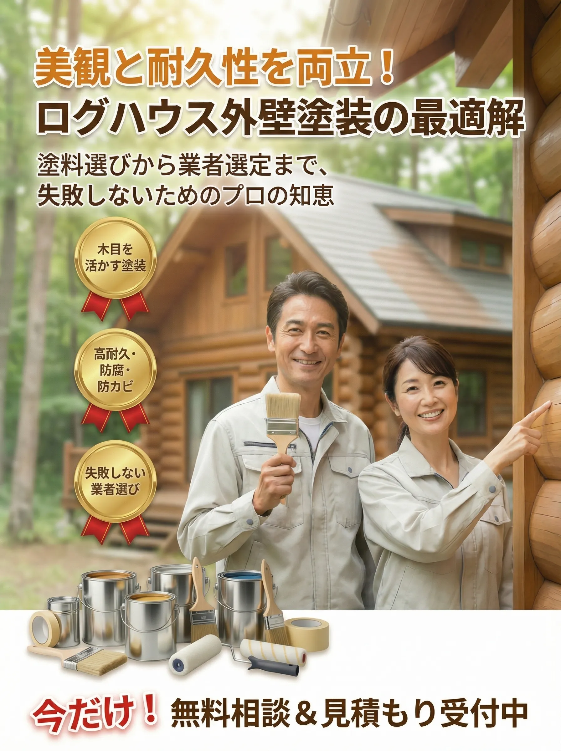 ログハウス外壁塗装で木目を活かしたナチュラルな美しさと耐久性を両立した仕上がりイメージ